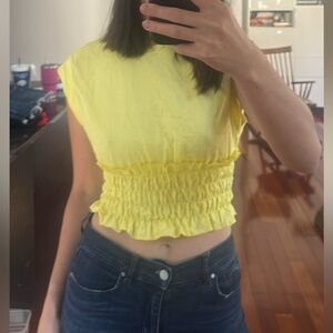 Zara Yellow Smocked Crop Top